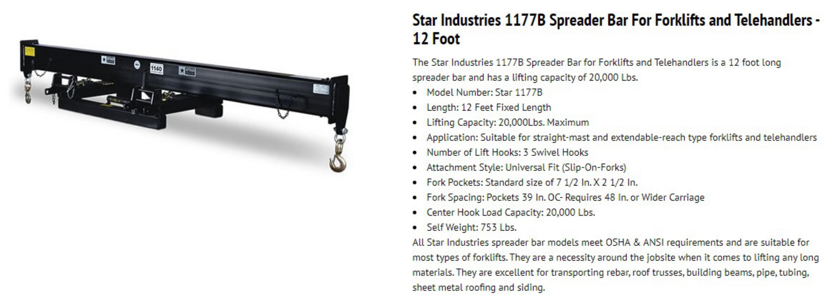 SPREADER BAR STAR INDUSTRIES 1177B